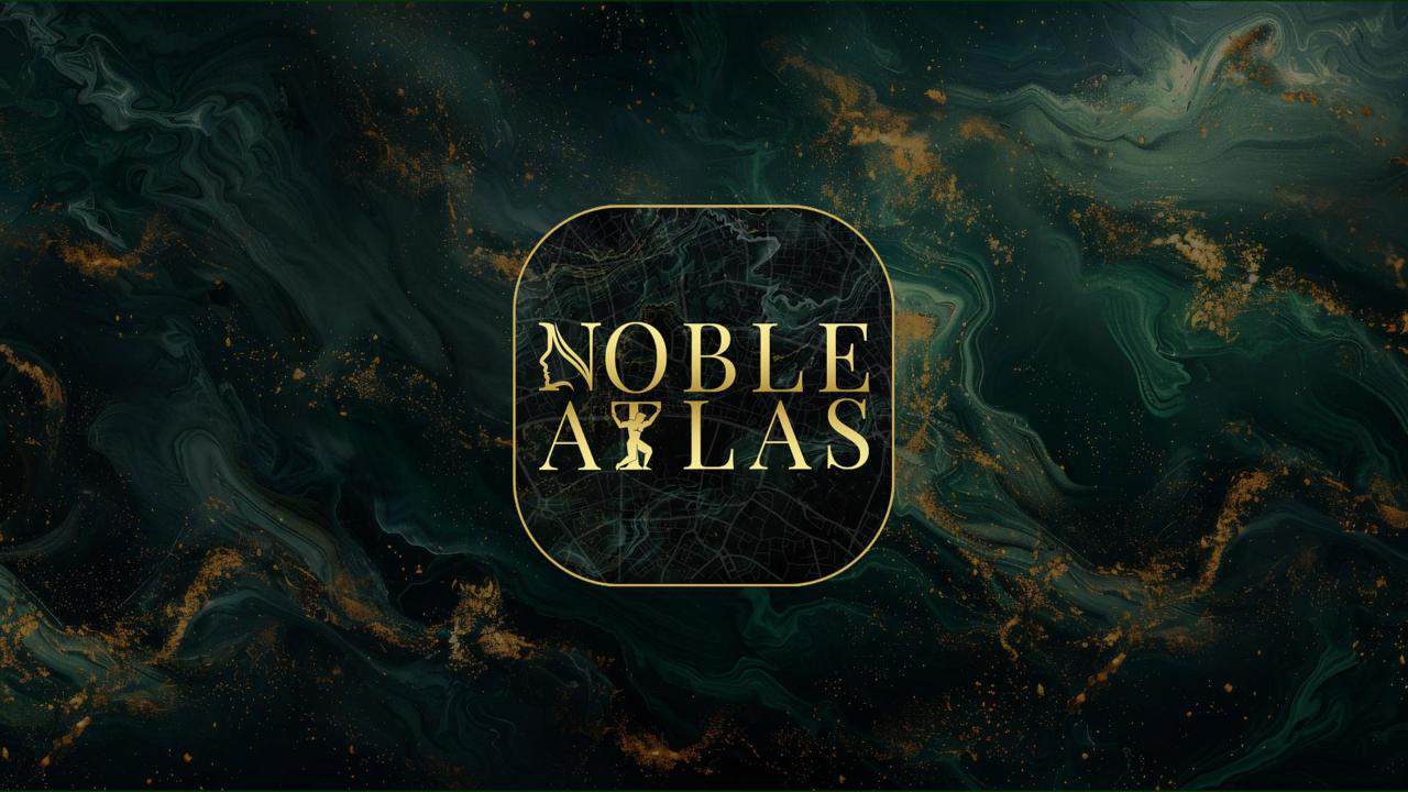 Alt: Noble Atlas Logo auf dunklem, künstlerischem Hintergrund, betont Sicherheit und Innovation.