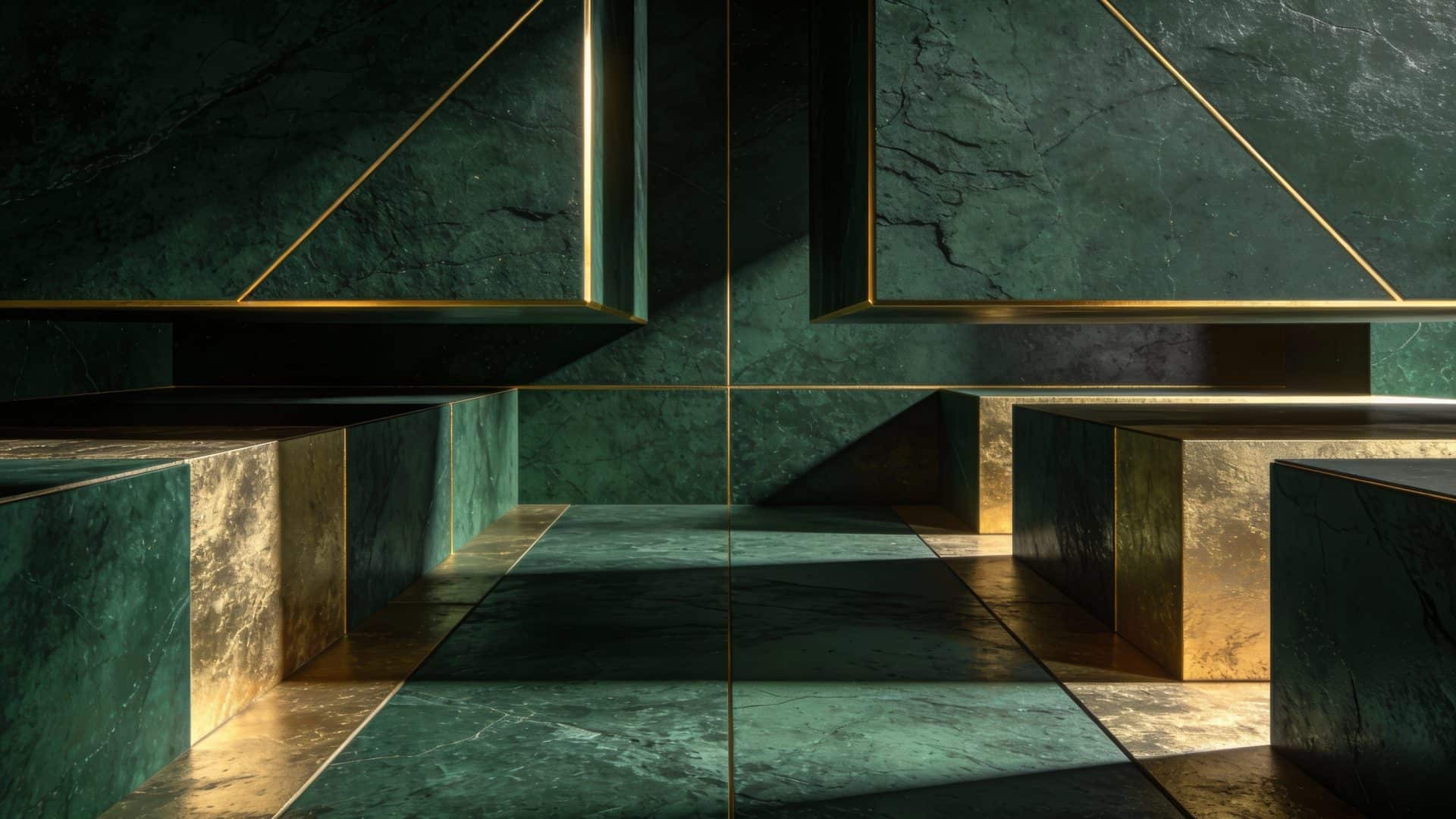 Luxusmöbel aus Marmor mit goldenen Details, modernes Design, stilvolle Raumgestaltung.