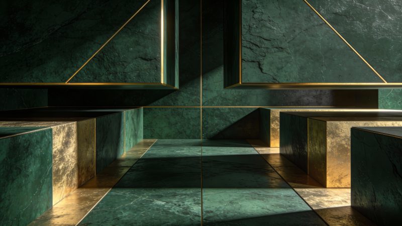 Luxusmöbel aus Marmor mit goldenen Details, modernes Design, stilvolle Raumgestaltung.