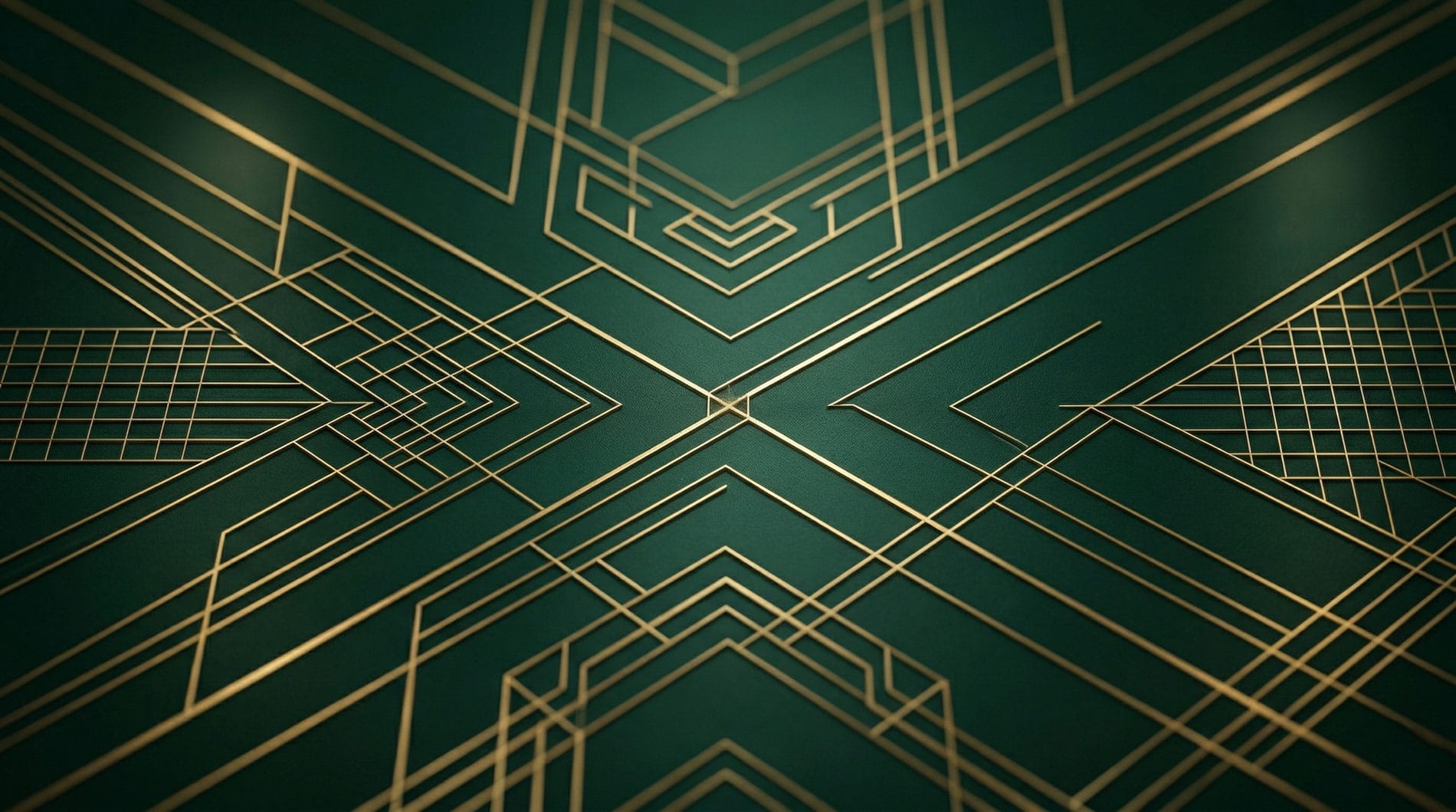 Modernes geometrisches Muster mit goldenen Linien auf dunklem Hintergrund.