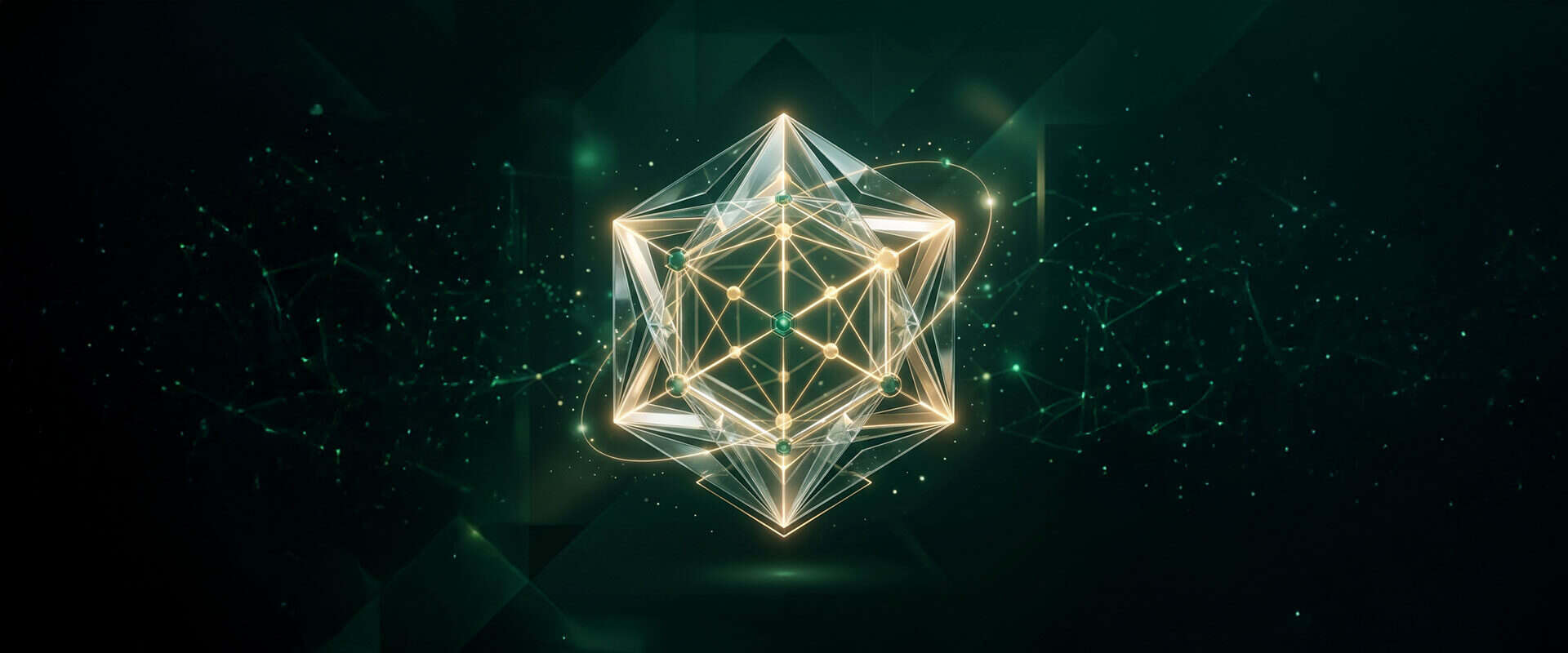 Leuchtendes geometrisches Netzwerk symbolisiert digitales Vertrauen und Verbindung.