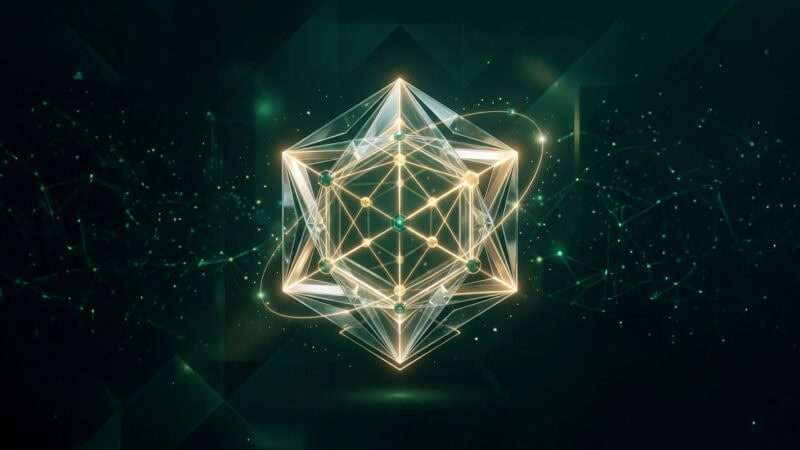 Leuchtendes geometrisches Netzwerk symbolisiert digitales Vertrauen und Verbindung.