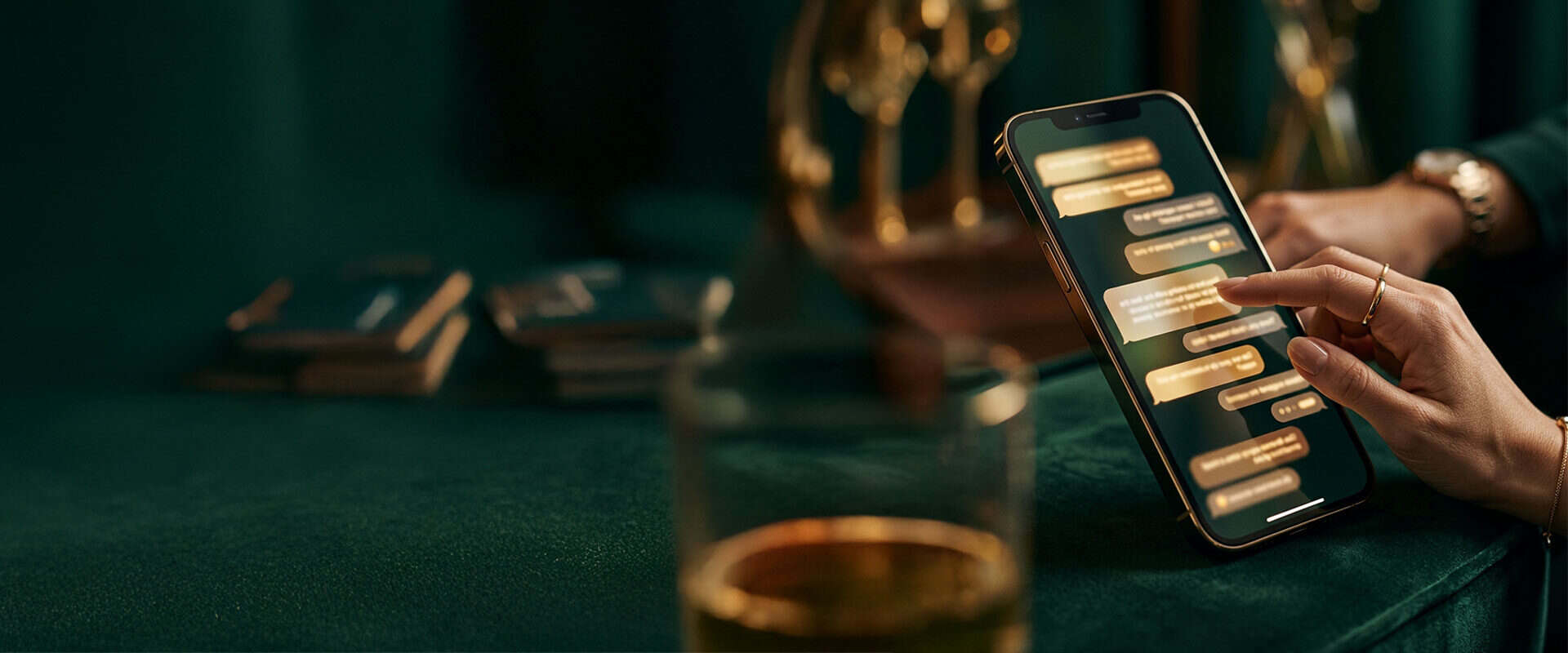 Person tippt auf Smartphone mit Anfragen-Statistik im Hintergrund.