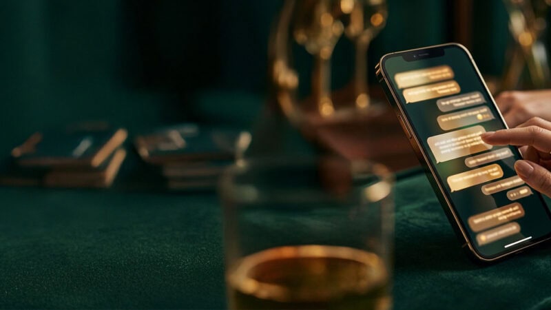 Person tippt auf Smartphone mit Anfragen-Statistik im Hintergrund.